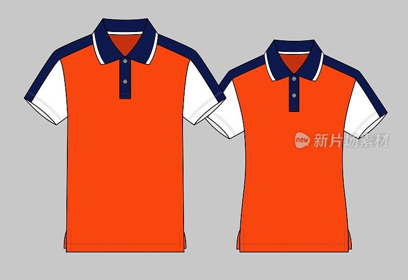 Men & Women Polo Shirt Design Orange/Blue/White Vector
